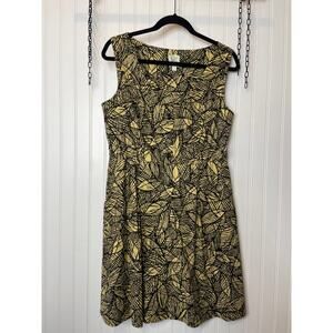 Anthropologie Weston Wear Emerging Leaves Poplin Yellow Black Mini Dress Size 10